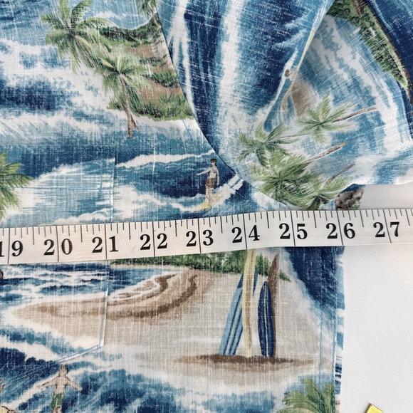 Reyn Spooner Hawaiian Shirt Mens Large Blue Ocean Surfer Print Pullover Pocket - Picture 5 of 10